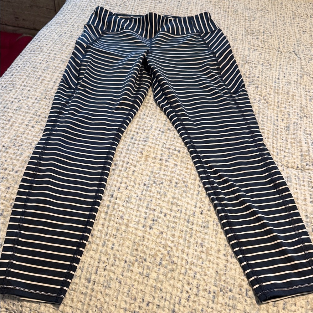 Athleta Navy and White Striped Leggings